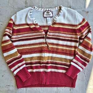Vintage tiara international striped zip up cardigan